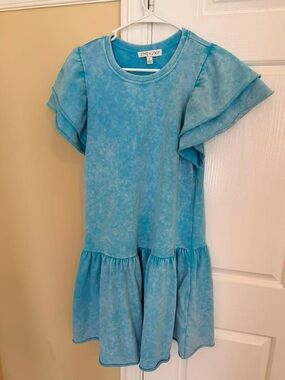 She + Sky Light Blue Ruffle-Sleeve Mini Dress